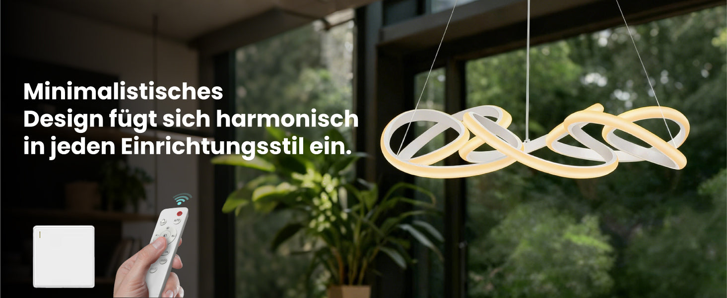 glasvilla Pendelleuchte Esstisch, 52cm LED Moderne Hängelampe Weiß, stufenlos dimmbar 3000K–6400K, höhenverstellbare Design 67W Esstischlampe mit Fernbedienung & Wandschalter, Alivetta25040