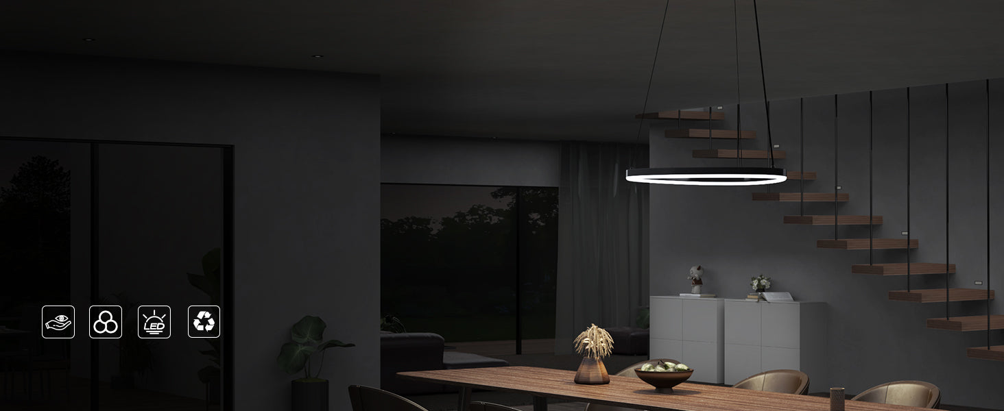 Suspension Glasvilla 50 cm, lampe LED suspendue, design ondulé dynamique, température de couleur réglable 3000K/4000K/6000K, câble 16W, idéale pour salle à manger, salon ou chambre.
