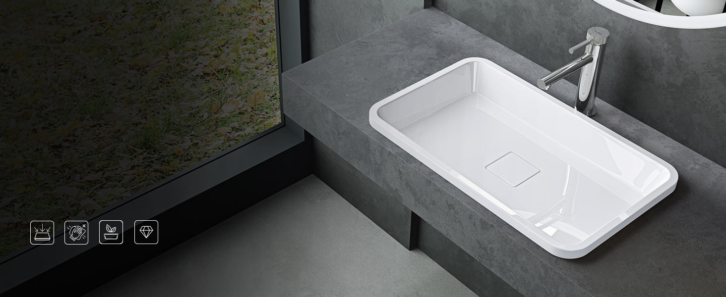 Lavabo Glasvilla, en fonte minérale, lavabo encastré avec couvercle de bonde Col104