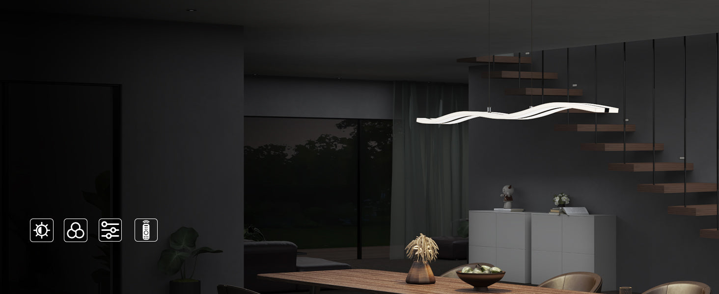glasvilla Suspension 97cm LED Lampe suspendue Dimmable avec télécommande 3000K/4000K/6000K Câble réglable 36W Plafonnier Alivetta3300