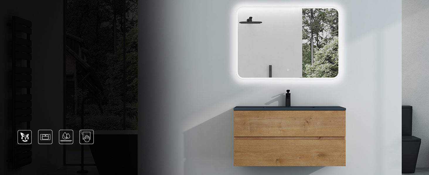 conjunto de muebles de baño glasvilla lavabo con mueble inferior lavabo de mineral en antracita mueble de lavabo 2 cajones con cierre suave Aqualis
