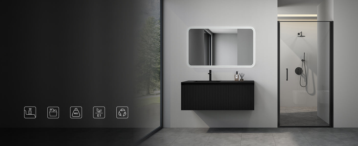 Set de muebles de baño glasvilla Design con lavabo y mueble bajo lavabo de 120 cm con cajones Softclose, incluye lavabo de mineralguss Santa