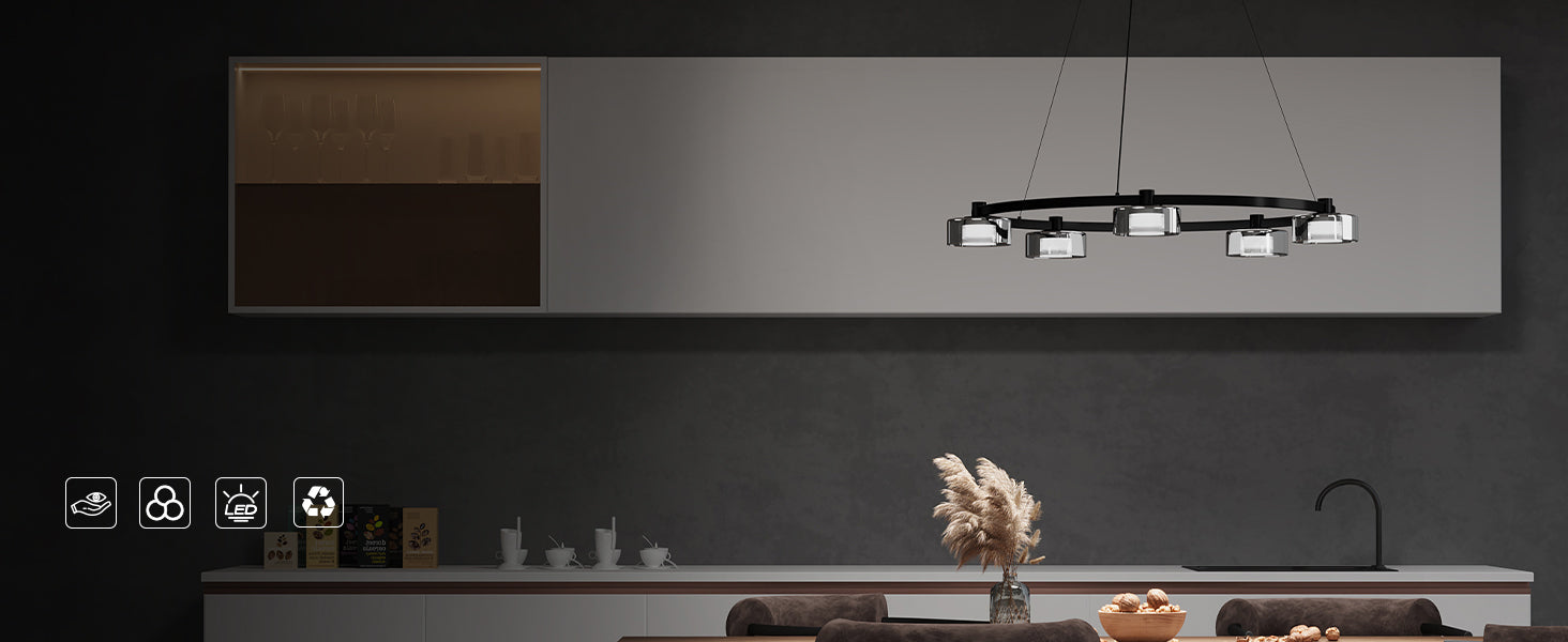 glasvilla Suspension LED Lampe suspendue 3000K/4000K/6000K Câble réglable Noir Suspension Alivetta7915 3A