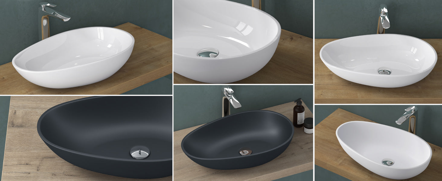 Lavabo Sobre Encimera Glasvilla Col809 Mineral Cast Ovalado sin Orificio para Grifo (60 cm)
