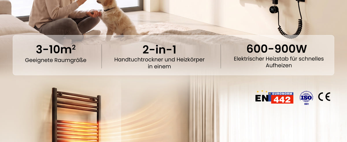 glasvilla Badheizkörper mit Heizstab  Badheizung  Handtuchheizkörper elektrisch mit App-Steuerung, Thermostat & Timer-Funktion, Röhrenheizkörper Seitenanschluss