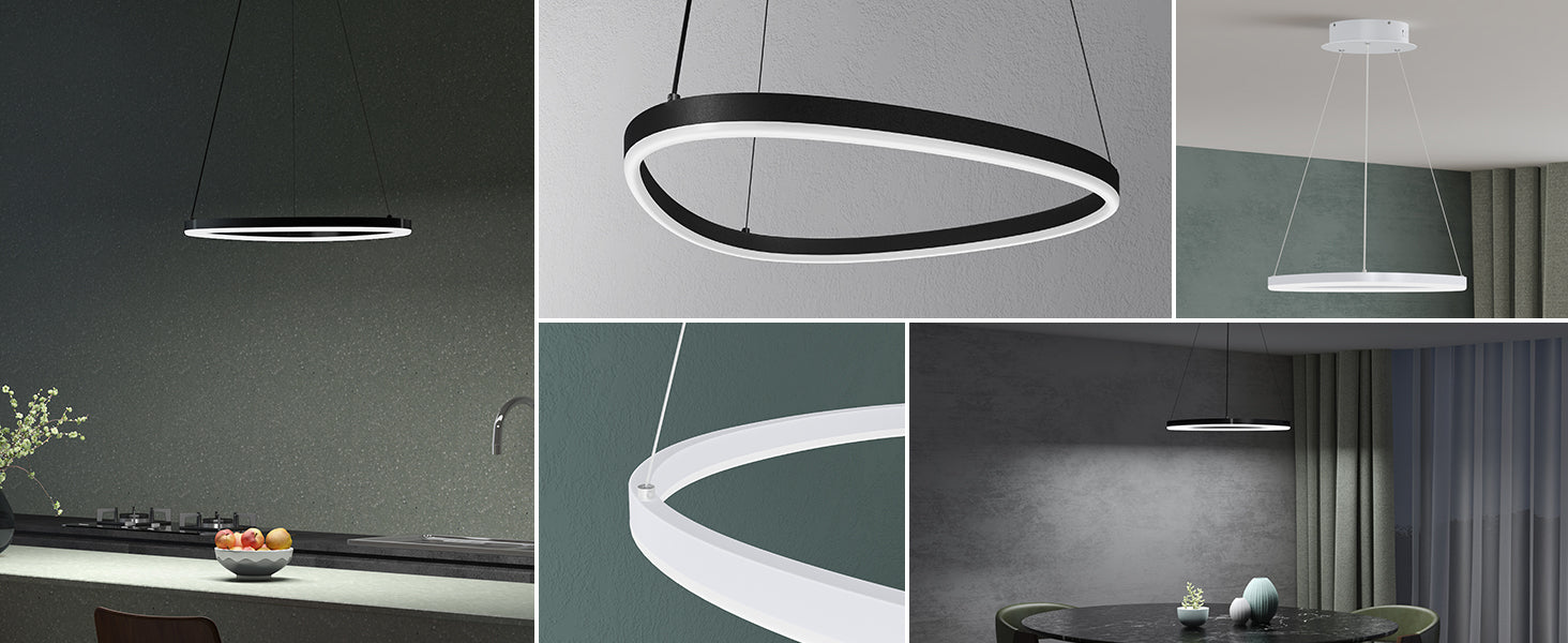 Suspension Glasvilla 50 cm, lampe LED suspendue, design ondulé dynamique, température de couleur réglable 3000K/4000K/6000K, câble 16W, idéale pour salle à manger, salon ou chambre.