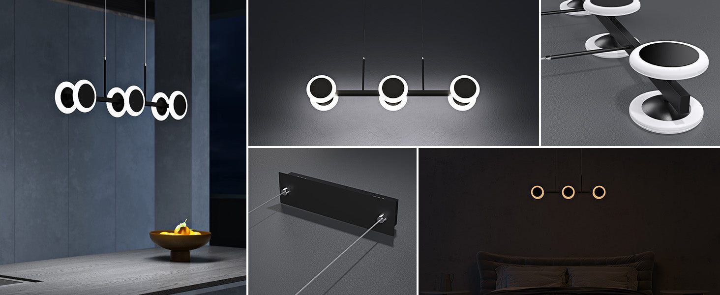 Glasvilla Design – Lámpara colgante LED 70 cm negra mate, regulable con mando a distancia 3000K–6000K (24W)