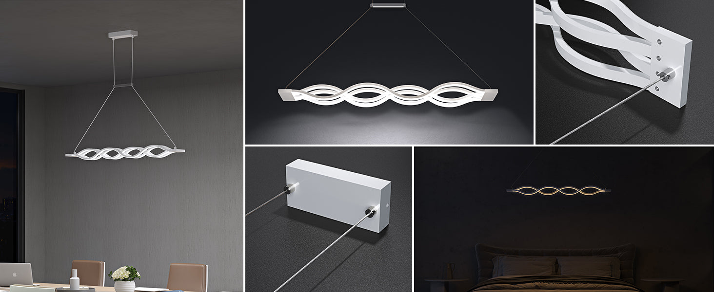 glasvilla Suspension 106cm LED Lampe suspendue dimmable avec télécommande 3000K/4000K/6000K Câble réglable 60W Blanc Luminaire suspendu Alivetta3301