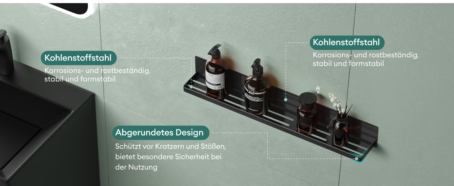 glasvilla Étagère de douche sans perçage, Étagère de douche magnétique, Étagère de salle de bain murale autocollante 60cm Reglo-01