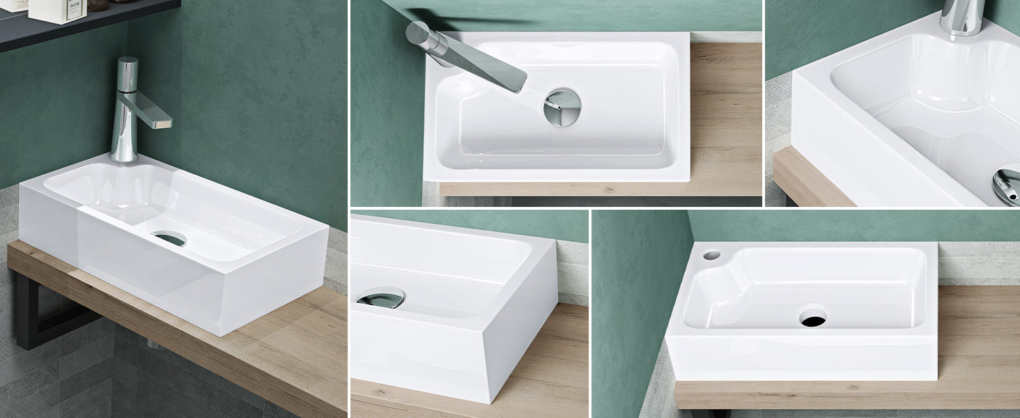 glasvilla Waschbecken Gäste WC Aufsatzwaschbecken mit Hahnloch 46x26x11cm Mineralguss Eckig Klein Waschschale Waschplatz Col101