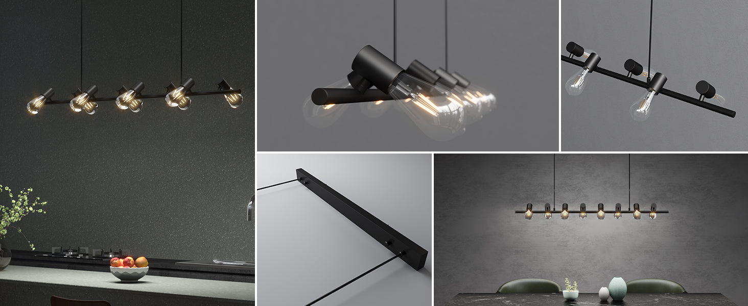 Suspension glasvilla 120cm LED Lampe pendante 8 Flammes 4000K Câble réglable E27 Noir Suspension Alivetta2313