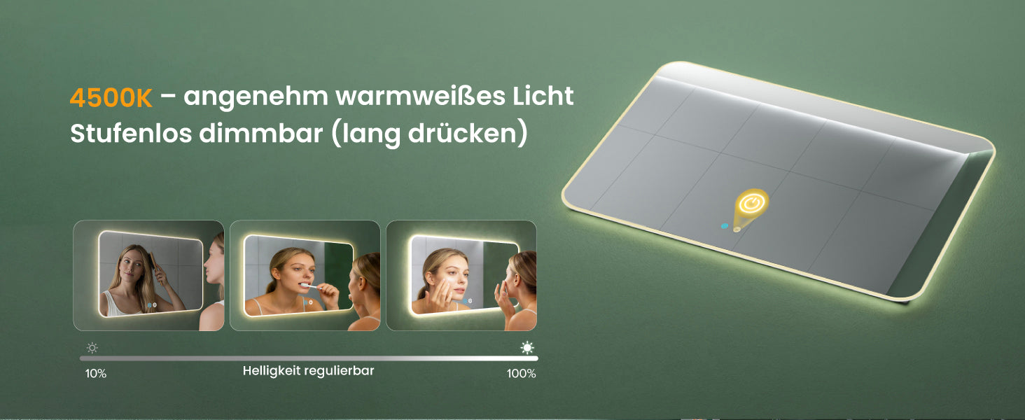 Glasvilla Design Espejo LED de Baño con Touch y Antivaho – Luz Regulable con Memoria Premium