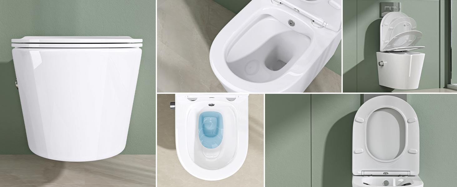 glasvilla Hänge WC Toilette Wand-WC Spülrandlos Weiß aus Keramik Wandmontage mit Absenkautomatik Aachen601