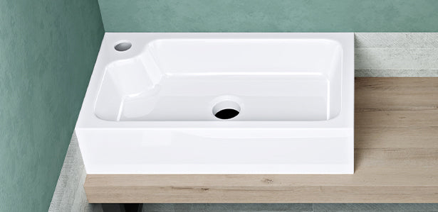 glasvilla Waschbecken Gäste WC Aufsatzwaschbecken mit Hahnloch 46x26x11cm Mineralguss Eckig Klein Waschschale Waschplatz Col101