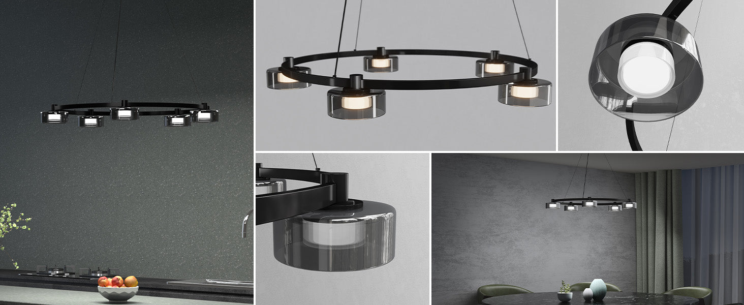 glasvilla Suspension LED Lampe suspendue 3000K/4000K/6000K Câble réglable Noir Suspension Alivetta7915 3A
