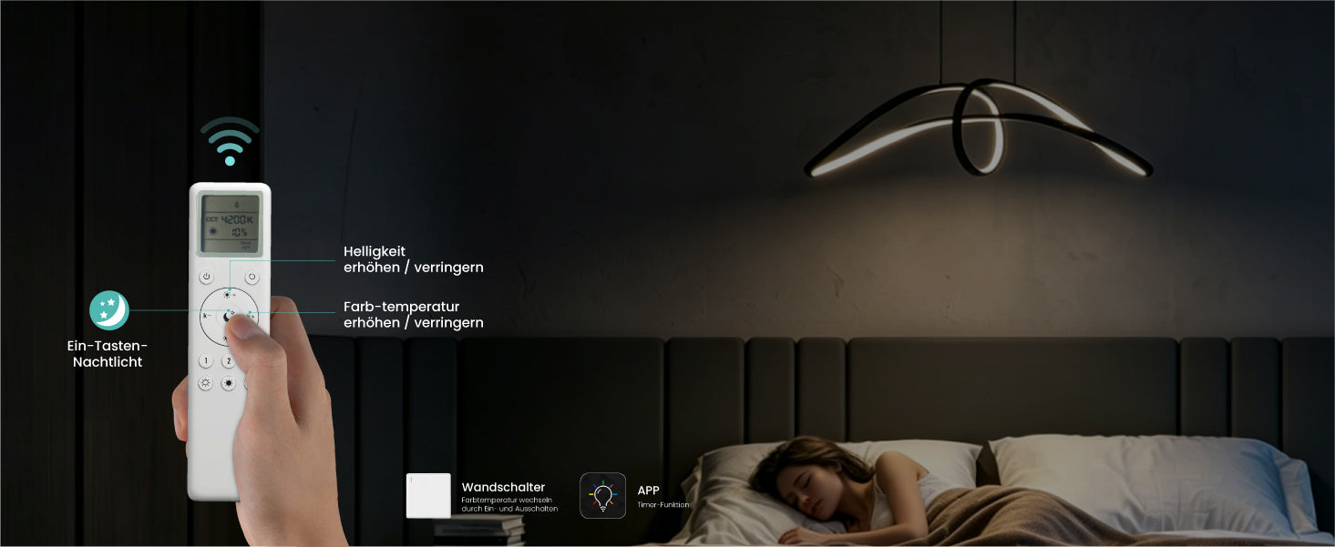 Suspension Glasvilla 90 cm, lampe LED suspendue, design ondulé dynamique, température de couleur réglable 3000K/4000K/6000K, câble 30W, noire, idéale pour salle à manger, salon ou chambre.