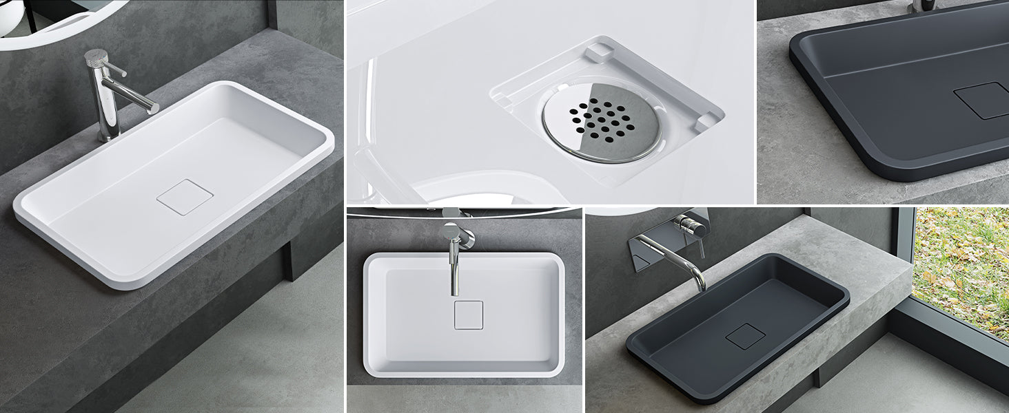 Lavabo Glasvilla, en fonte minérale, lavabo encastré avec couvercle de bonde Col104