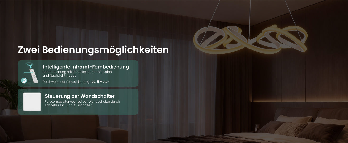glasvilla Pendelleuchte Esstisch, 52cm LED Moderne Hängelampe Weiß, stufenlos dimmbar 3000K–6400K, höhenverstellbare Design 67W Esstischlampe mit Fernbedienung & Wandschalter, Alivetta25040