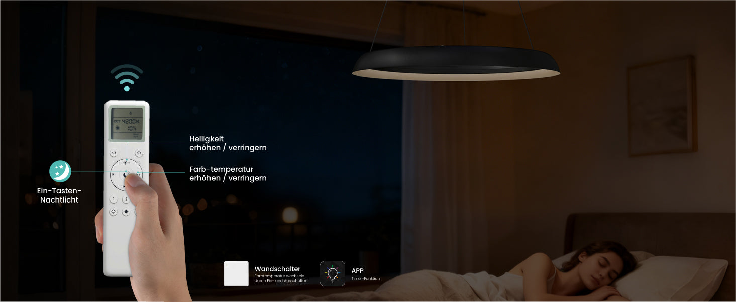 glasvilla Pendelleuchte Esstisch,  LED Moderne Hängelampe, stufenlos dimmbar 3000K–6000K, höhenverstellbare Design 20W Esstischlampe mit Fernbedienung & Wandschalter, Luvina04