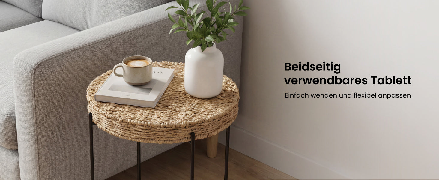 glasvilla Table basse ronde, petite table d'appoint avec plateau amovible en corde de papier, table de canapé pour salon, chambre à coucher et balcon, Reglo-08