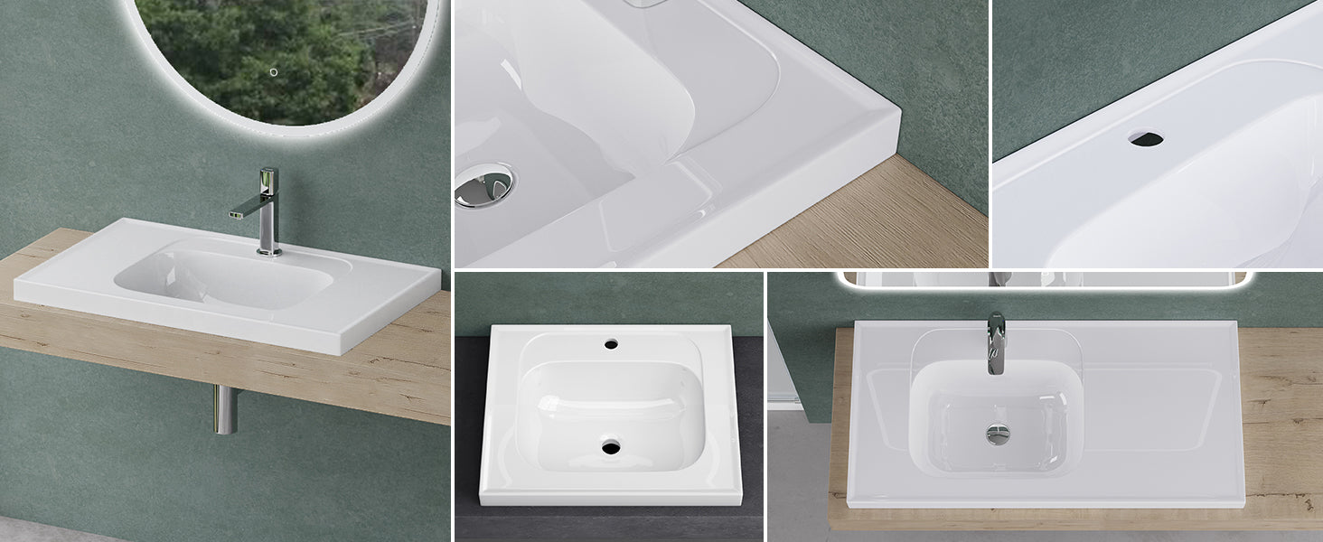 Lavabo Empotrado Glasvilla Col3601 Mineral Cast Rectangular Blanco Brillante