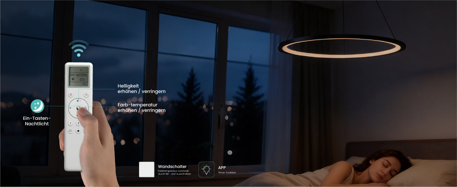 glasvilla Pendelleuchte Esstisch, LED Hängelampe, stufenlos dimmbar 3000K–6000K, höhenverstellbare Esstischlampe mit Fernbedienung & Wandschalter Luvina01