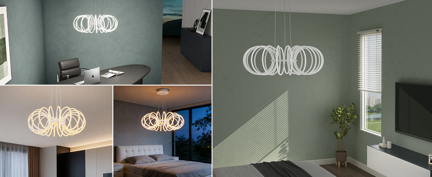 Suspension de salle à manger en verre glasvilla, 61 cm LED moderne blanc sable, intensité réglable en continu 3000K–6000K, hauteur ajustable design 120W, avec télécommande et interrupteur mural Nuvora05