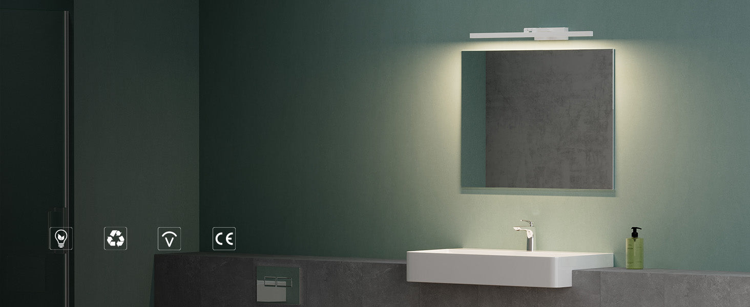 Glasvilla Design – Lámpara LED para espejo de baño 9W, orientable 180°, iluminación natural (40 / 60 cm)