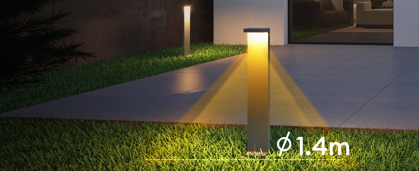 Glasvilla Lámpara exterior de camino 10×6×60 cm | Lámpara de poste para jardín IP65 | LED 6W 3000K luz cálida | Lámpara de pie exterior
