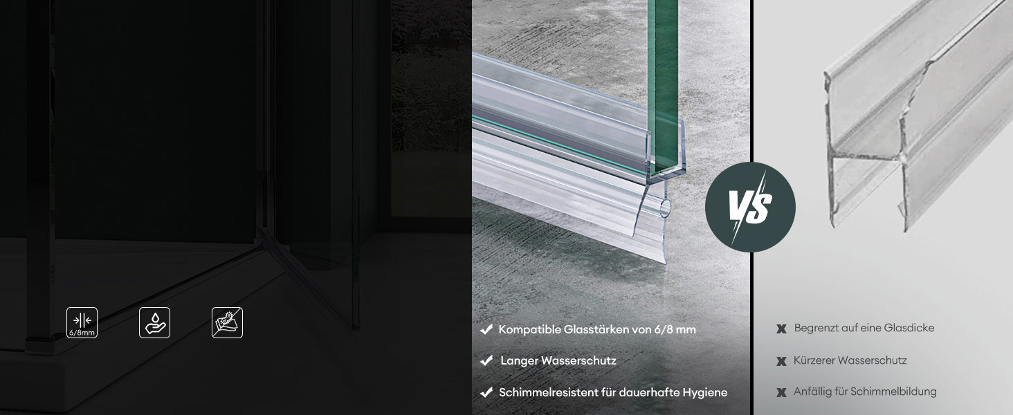 glasvilla Guarnizione Sottoporta in PVC per Box Doccia, Guarnizione per Porta Doccia Vetro da 6-8 mm, Ricambio Orizzontale di Guarnizione per Cabine Doccia