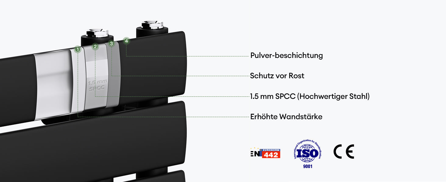 Radiador eléctrico de baño Glasvilla FN con Heizstab 02, Toallero calefactor de panel ancho