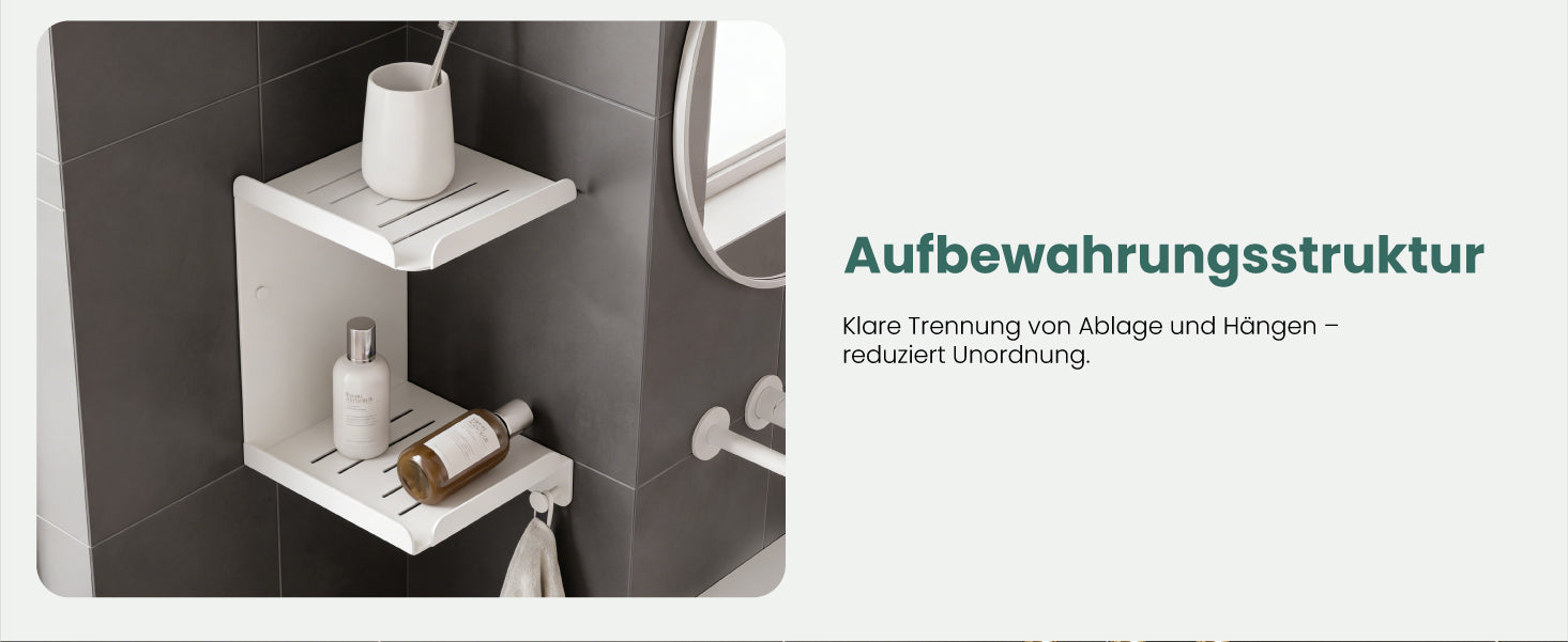 glasvilla Duschablage zum Bohren oder Kleben, Duschregal mit 3 Haken, Badezimmerablage zur Wandmontage, Badezimmer Organizer Reglo-14
