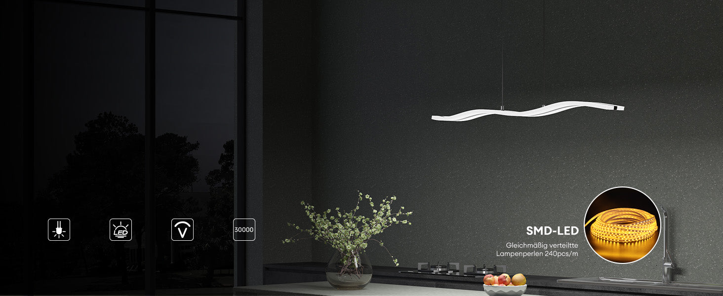 glasvilla Suspension 97cm LED Lampe suspendue Dimmable avec télécommande 3000K/4000K/6000K Câble réglable 36W Plafonnier Alivetta3300