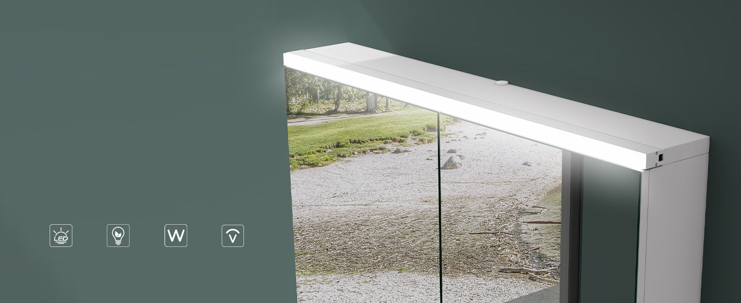 Glasvilla Espejo Armario-03 – Armario espejo de baño con iluminación LED y estantes ajustables (70 cm)
