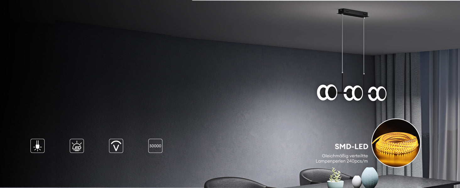Glasvilla Design – Lámpara colgante LED 70 cm negra mate, regulable con mando a distancia 3000K–6000K (24W)