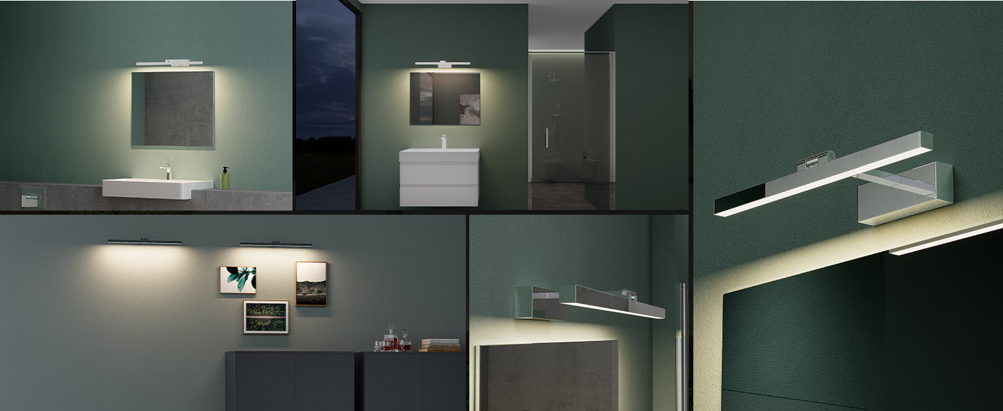 Glasvilla Design – Lámpara LED para espejo de baño 9W, orientable 180°, iluminación natural (40 / 60 cm)