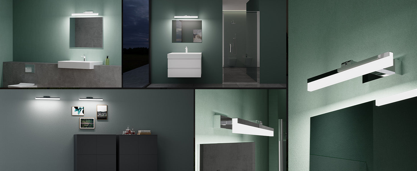 glasvilla Spiegelleuchte 40cm LED Badlampe | Spiegellampe, 6000K Badezimmer Lampe | 180° Drehbar 9W Luxaris