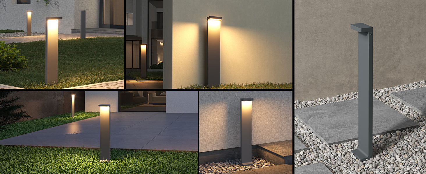 Glasvilla Lámpara exterior de camino 10×6×60 cm | Lámpara de poste para jardín IP65 | LED 6W 3000K luz cálida | Lámpara de pie exterior