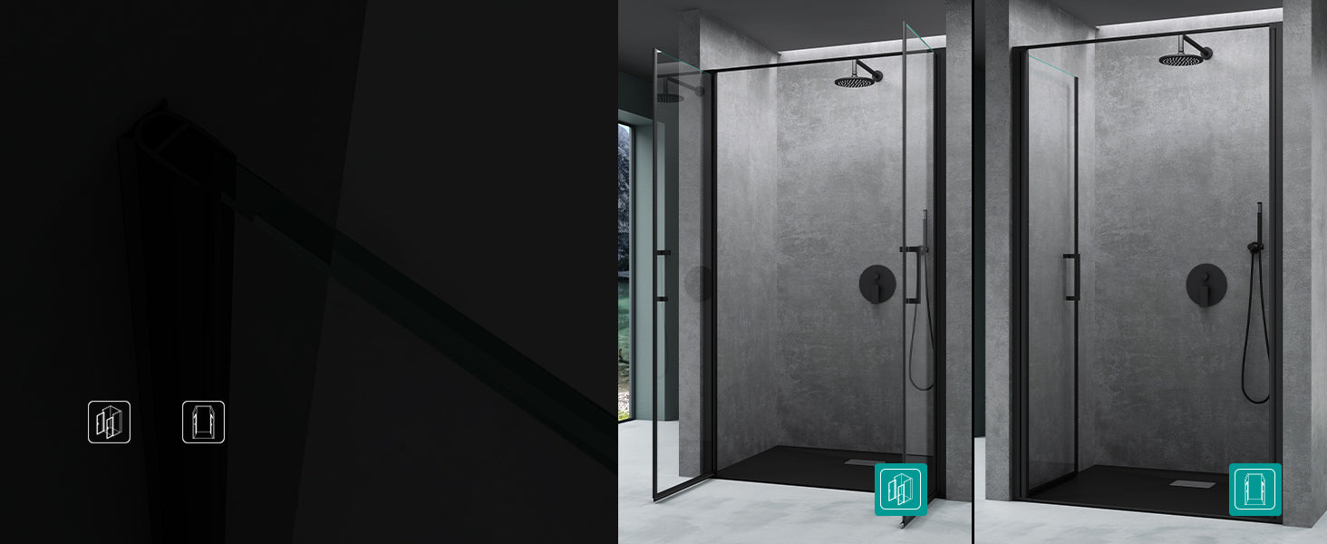 glasvilla Puerta de ducha Puerta de nicho ducha Separación de ducha Cromo y Negro Cabina de ducha Puerta oscilante 180° Doble puerta 8mm ESG Recubrimiento Nano Cristal transparente con mecanismo de elevación y descenso Teramo66