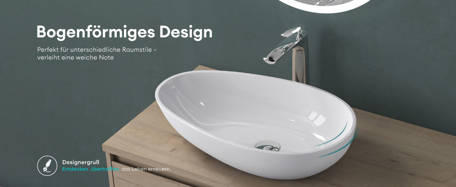 Lavabo Sobre Encimera Glasvilla Col809 Mineral Cast Ovalado sin Orificio para Grifo (60 cm)