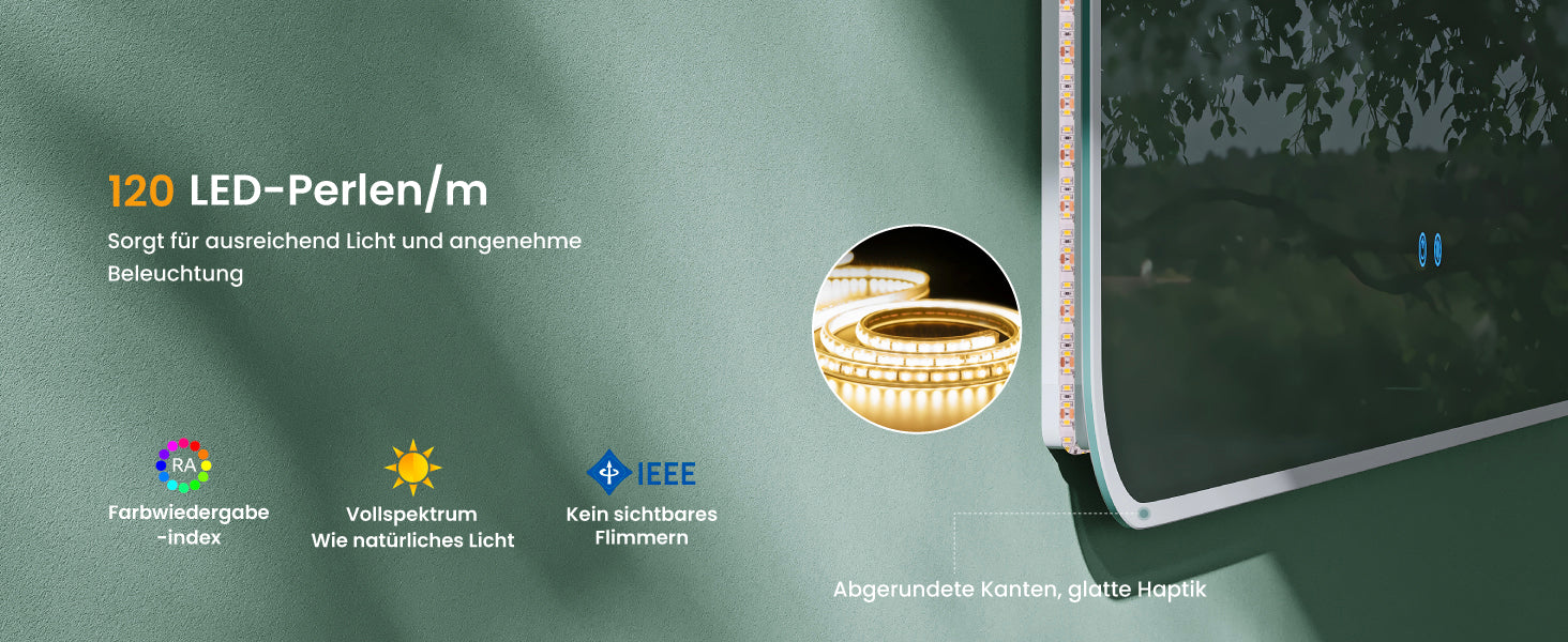 Glasvilla Design Espejo LED de Baño con Touch y Antivaho – Luz Regulable con Memoria Premium