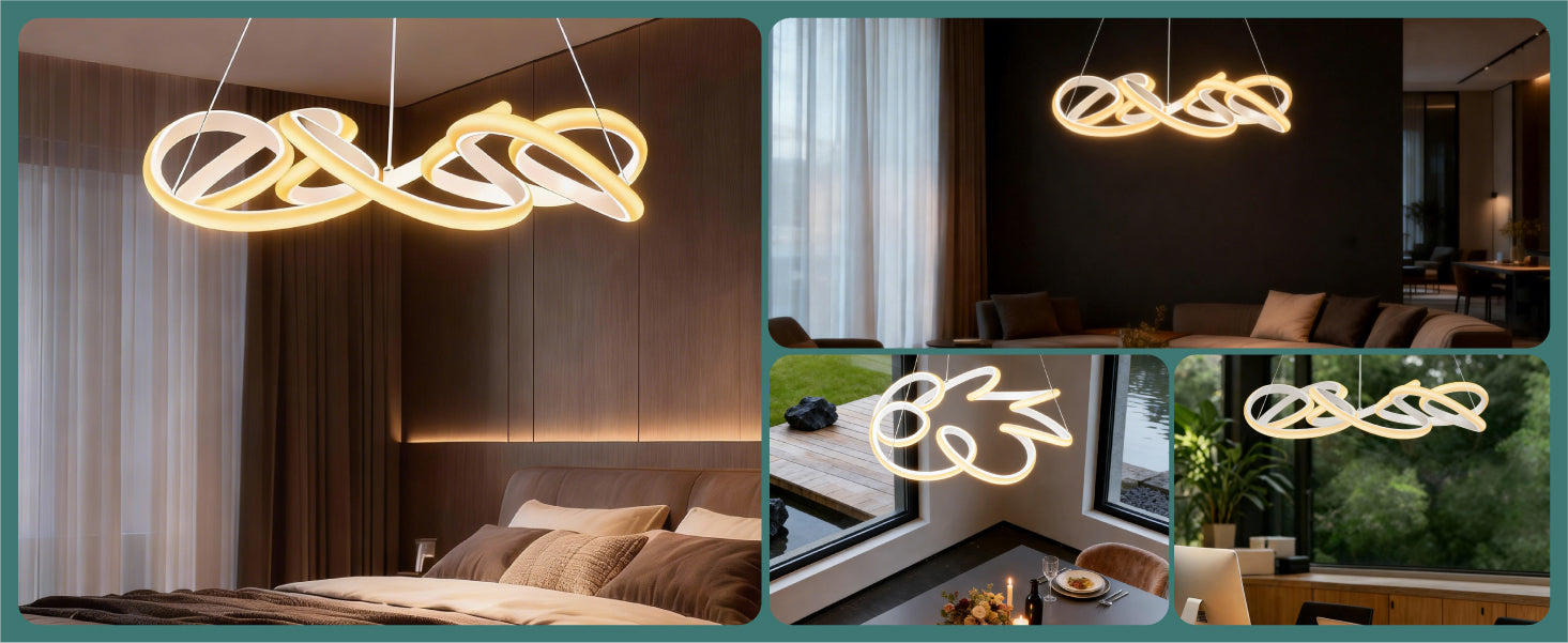 glasvilla Pendelleuchte Esstisch, 52cm LED Moderne Hängelampe Weiß, stufenlos dimmbar 3000K–6400K, höhenverstellbare Design 67W Esstischlampe mit Fernbedienung & Wandschalter, Alivetta25040