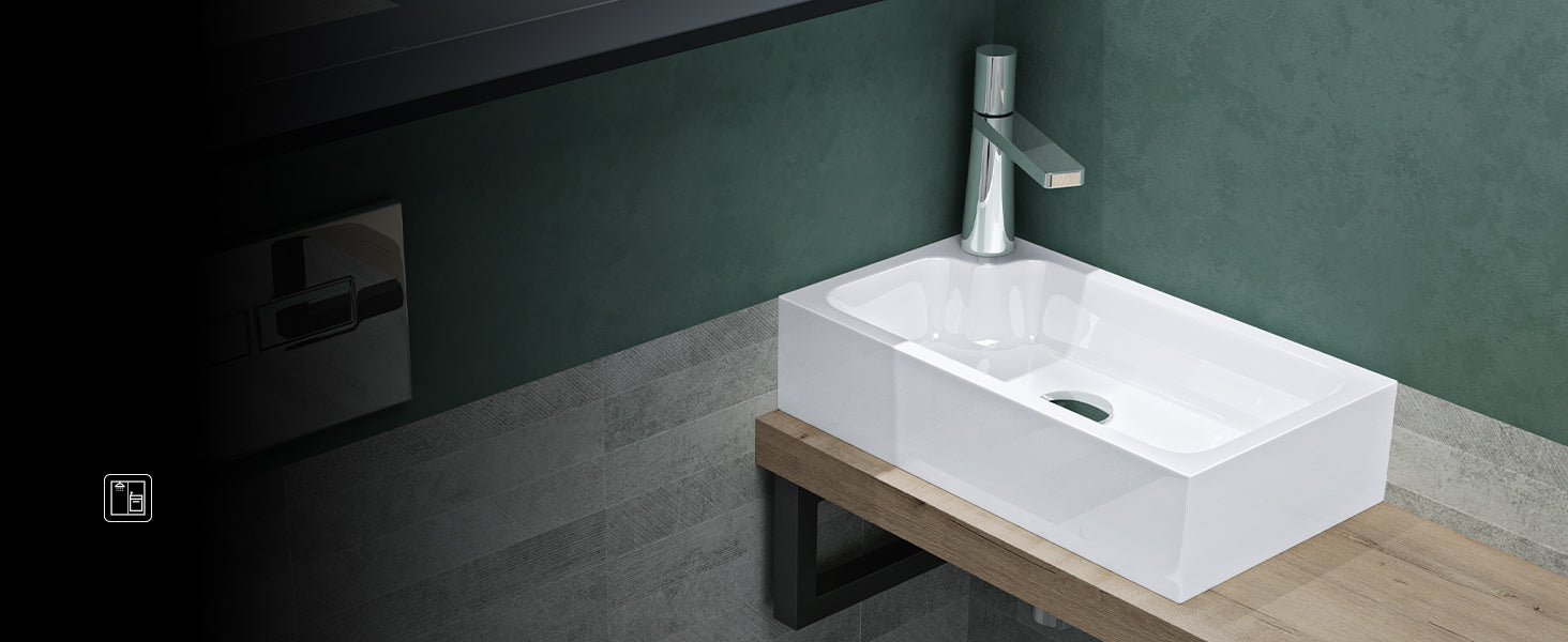 glasvilla Waschbecken Gäste WC Aufsatzwaschbecken mit Hahnloch 46x26x11cm Mineralguss Eckig Klein Waschschale Waschplatz Col101
