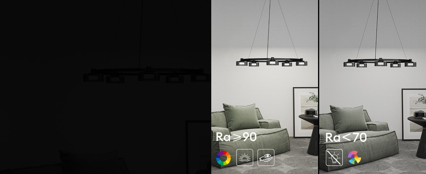 glasvilla Suspension LED Lampe suspendue 3000K/4000K/6000K Câble réglable Noir Suspension Alivetta7915 3A