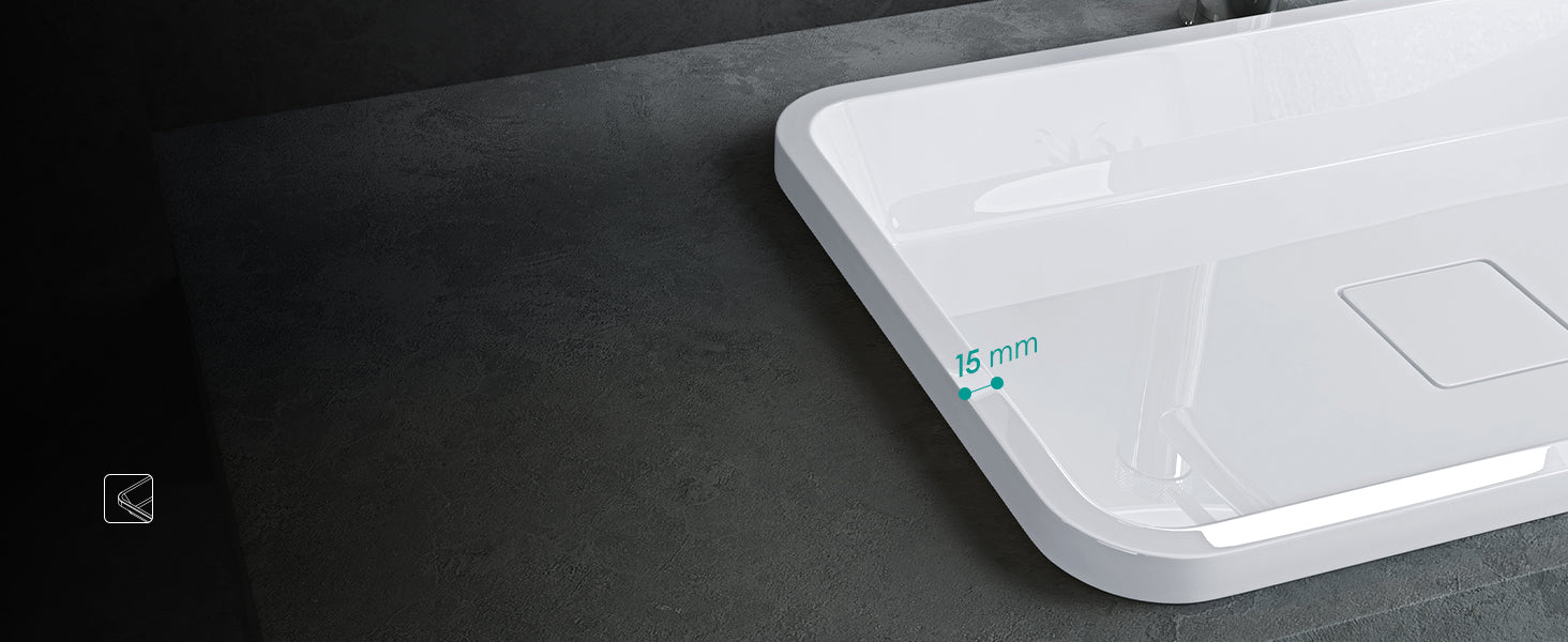 Lavabo Glasvilla, en fonte minérale, lavabo encastré avec couvercle de bonde Col104