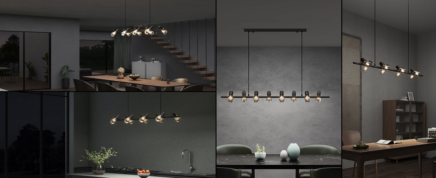 Suspension glasvilla 120cm LED Lampe pendante 8 Flammes 4000K Câble réglable E27 Noir Suspension Alivetta2313