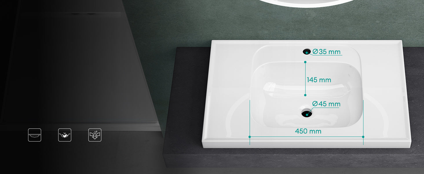 Lavabo Empotrado Glasvilla Col3601 Mineral Cast Rectangular Blanco Brillante