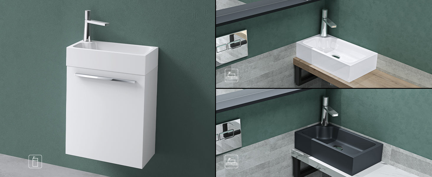 glasvilla Waschbecken Gäste WC Aufsatzwaschbecken mit Hahnloch 46x26x11cm Mineralguss Eckig Klein Waschschale Waschplatz Col101