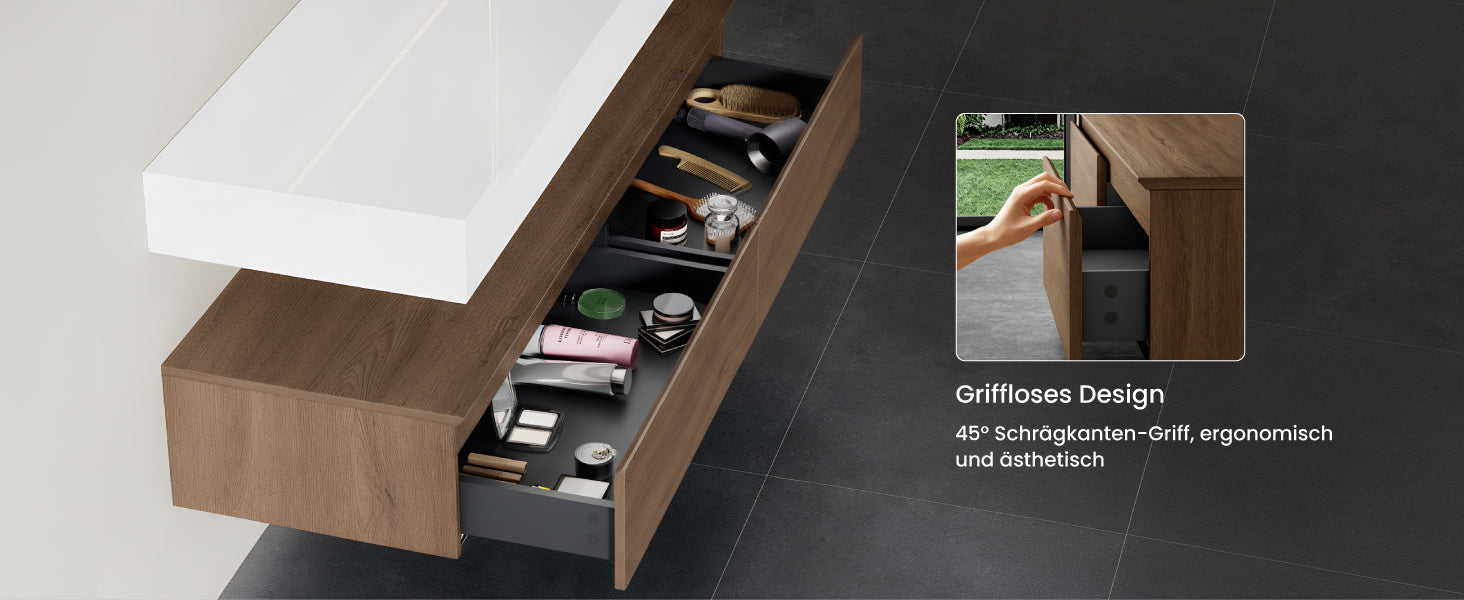 glasvilla Badmöbelset Waschtisch mit Unterschrank 150x48x25cm mit Soft-Close Schubladen inkl. Mineralguss-Waschbecken UP