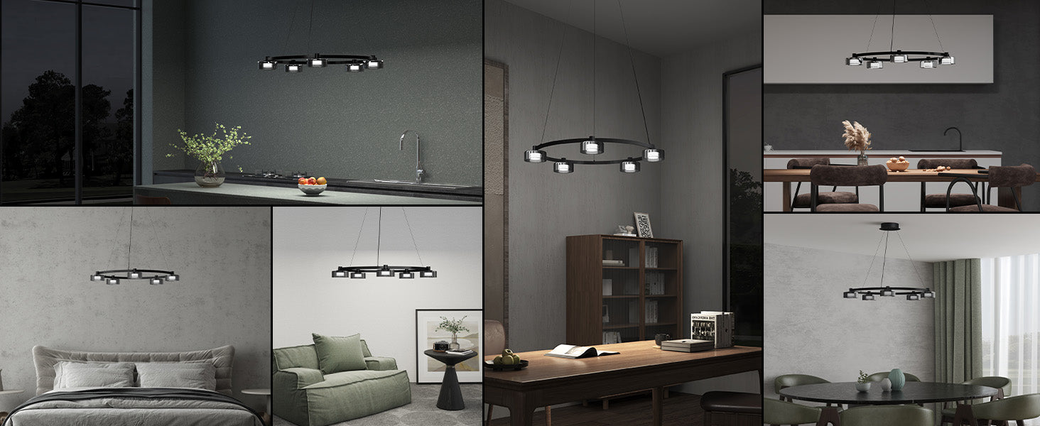 glasvilla Suspension LED Lampe suspendue 3000K/4000K/6000K Câble réglable Noir Suspension Alivetta7915 3A
